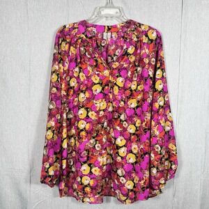 EUC Madison Women's Sz XL Bright Multicolor Floral Longsleeve Top, V-Neck (M)